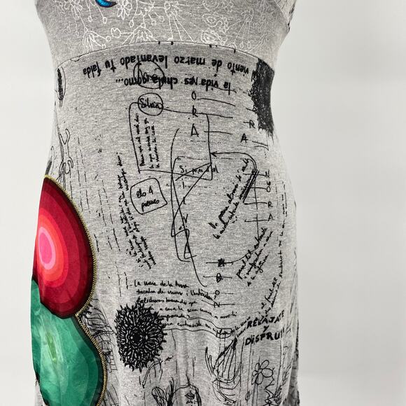 Desigual Nagore Mini Dress Sketchbook Pattern Fit & Flare V Neck Grey Womens S - Picture 5 of 16